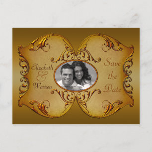 Bronze Scrolls Save the Date Postcard with Photo