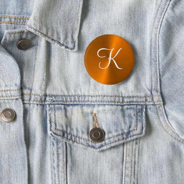 Bronze shiny faux metal monogram 6 cm round badge (In Situ)