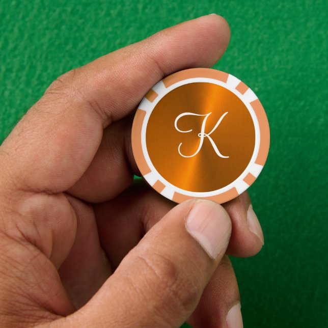 Bronze shiny faux metal monogram poker chips (Hand)