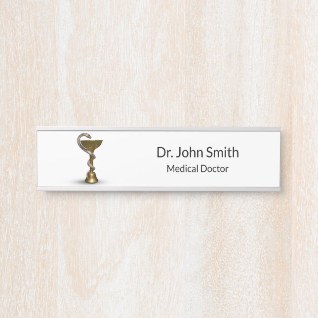 Bronze Snake Bowl Hygieia White Caduceus Medical Door Sign (Front)