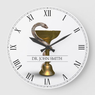 Bronze Snake Medical Bowl Hygieia White Name Large Clock