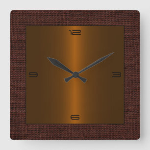 Bronze Stainless Steel Modern Burlap Border Square Wall Clock