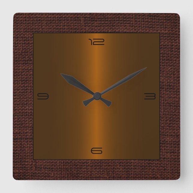 Bronze Stainless Steel Modern Burlap Border Square Wall Clock (Front)