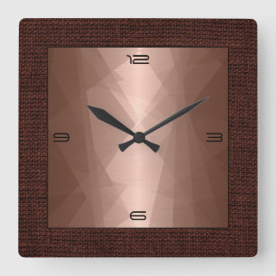 Bronze Stainless Steel Modern Burlap Border Square Wall Clock