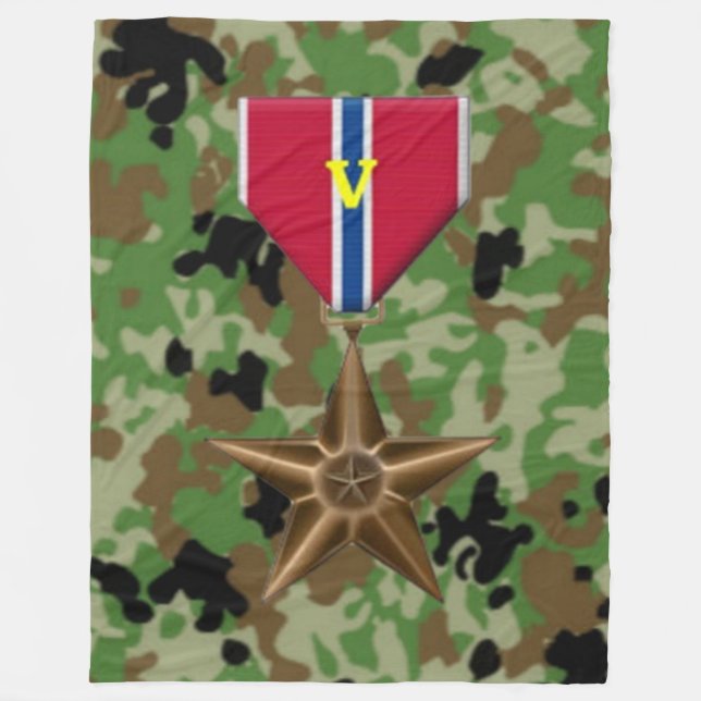 BRONZE STAR w/V for VALOR Fleece Blanket (Front)