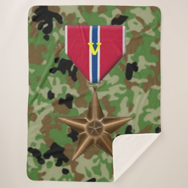 BRONZE STAR w/V for VALOR Sherpa Blanket (Front)