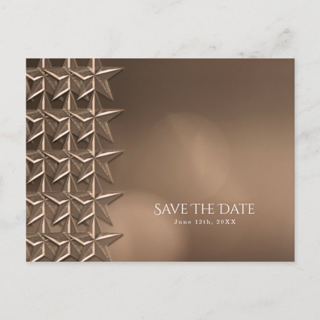 Bronze Stars & Elegant Bokeh Lights Save the Date Announcement Postcard (Front)
