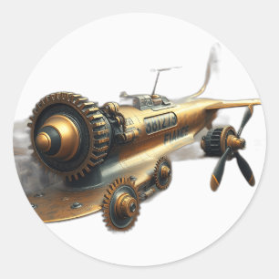 Bronze Steampunk Aircraft Illustration Classic Round Sticker