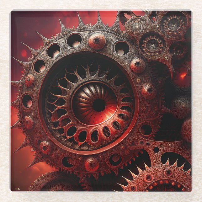 Bronze Steampunk Mandelbrot Fractal Glass Coaster (Front)