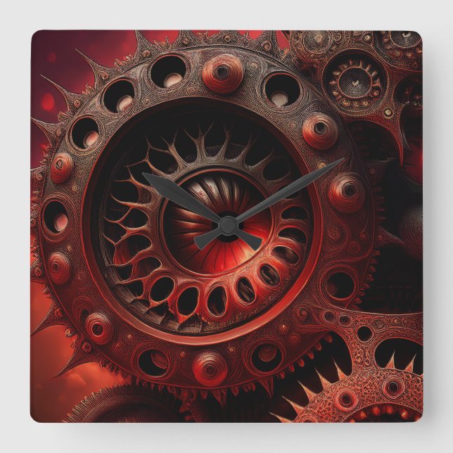 Bronze Steampunk Mandelbrot Fractal Square Wall Clock (Front)