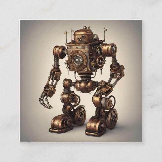 Bronze Steampunk Robot Sculpture Enclosure Card (Front)