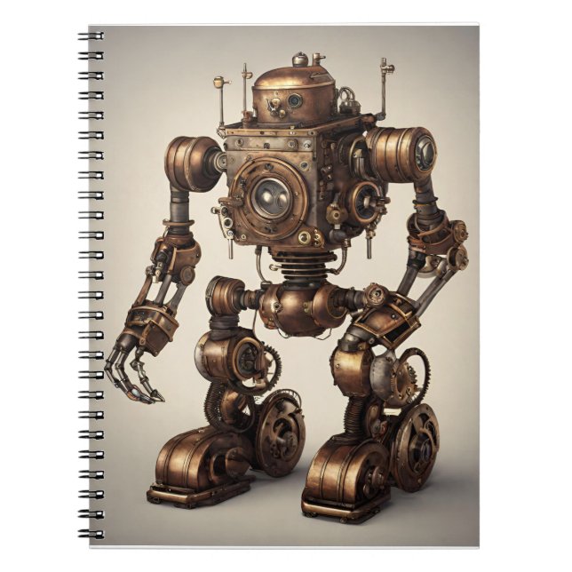 Bronze Steampunk Robot Sculpture Notebook (Front)