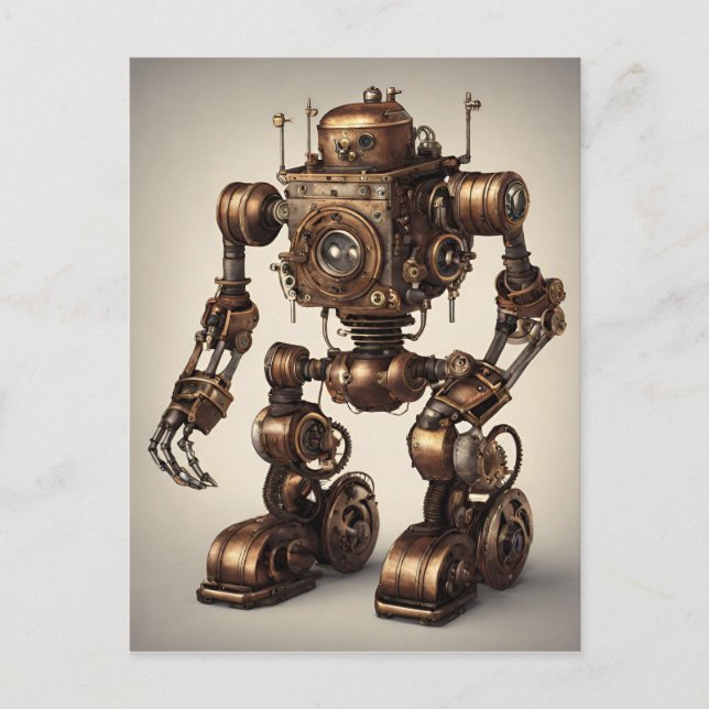 Bronze Steampunk Robot Sculpture Postcard (Front)