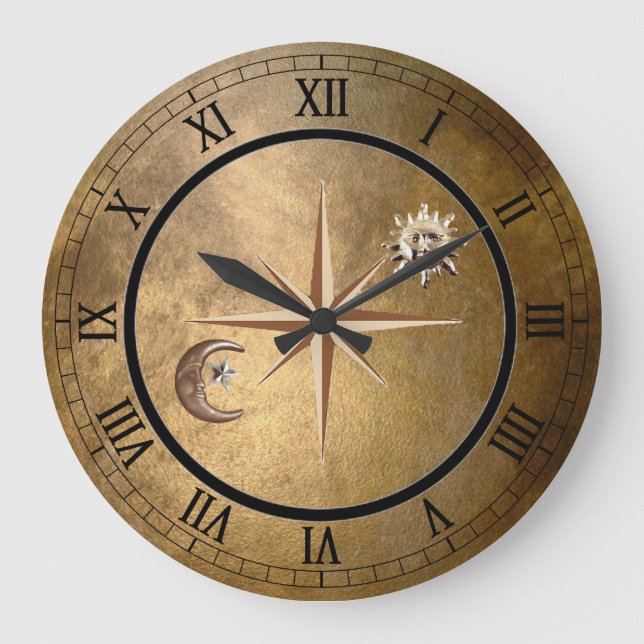 bronze sun and moon wall clock (Front)