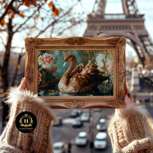 Bronze Swan with Crown and Pink Florals Decoupage  Tissue Paper