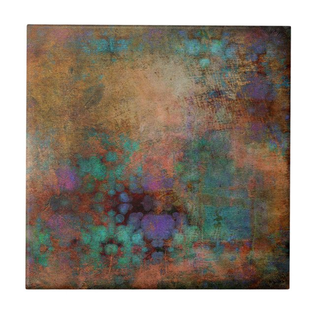 Bronze, Teal, Purple Abstract Ceramic Tile (Front)