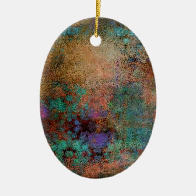 Bronze, Teal, Purple Abstract Ceramic Tree Decoration (Front)