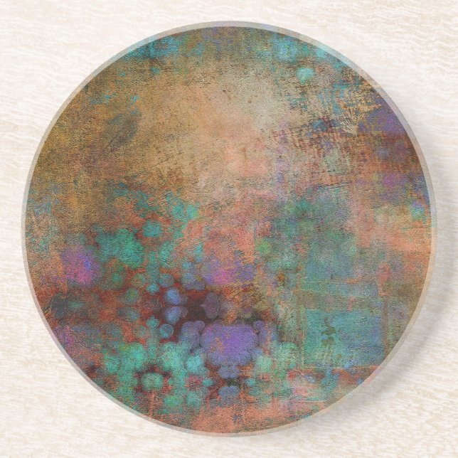 Bronze, Teal, Purple Abstract Coaster (Front)