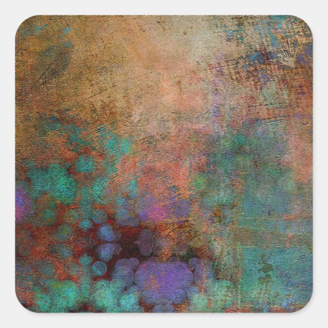 Bronze, Teal, Purple Abstract Square Sticker (Front)