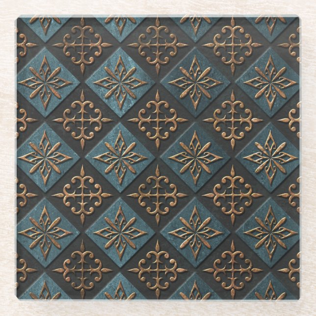Bronze texture with carving pattern. glass coaster (Front)