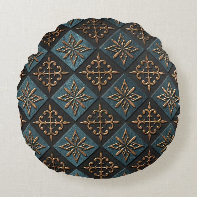 Bronze texture with carving pattern. round cushion (Front)