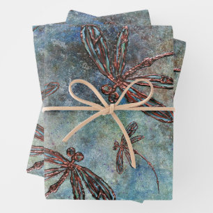 Bronze Tipped Dragonflies on Magical Sky Wrapping Paper Sheet