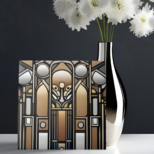 Bronze tone and Silver Tone Art Nouveau Ceramic Tile