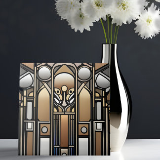 Bronze tone and Silver Tone Art Nouveau Ceramic Tile