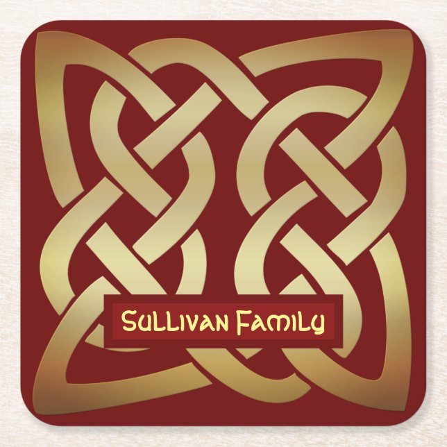 Bronze Tone Celtic Knot Square Paper Coaster (Front)