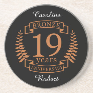 Bronze traditional wedding anniversary 19 years coaster