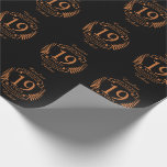 Bronze traditional wedding anniversary 19 years wrapping paper<br><div class="desc">A design to celebrate 19 years of marriage. This design has a bronze coloured laurel design on a black background. Bronze is the traditional gift for this occasion. The text reads bronze 19 years anniversary. A romantic design to celebrate your 19th year of marriage. If you would like any help...</div>