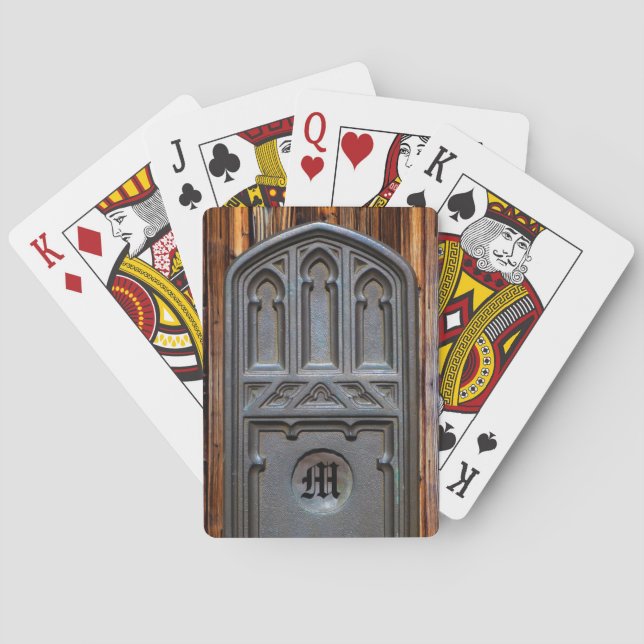 Bronze Tudor Gothic Arch Custom Monogram Playing Cards (Back)