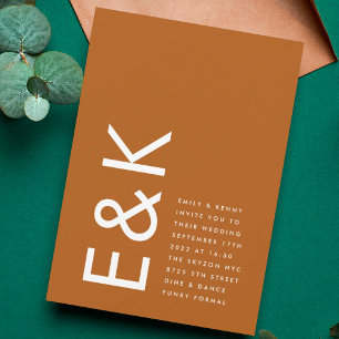 Bronze Ultra Modern Monogram Desert Terracotta Invitation