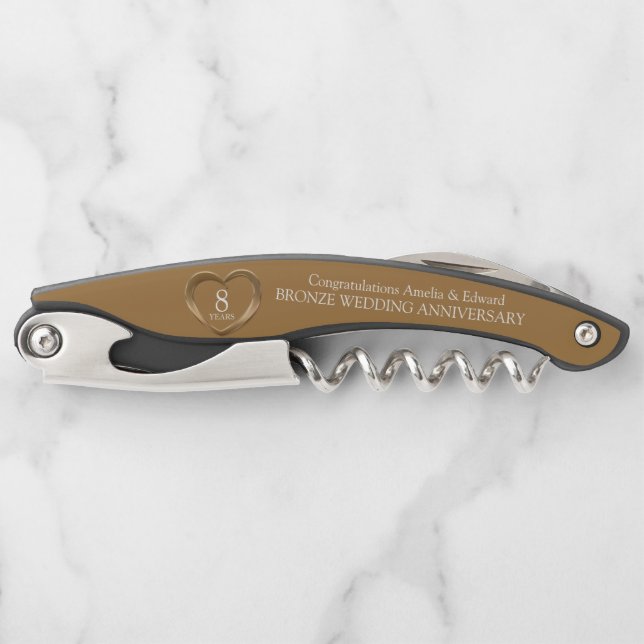Bronze wedding anniversary 8 years heart corkscrew (Front)