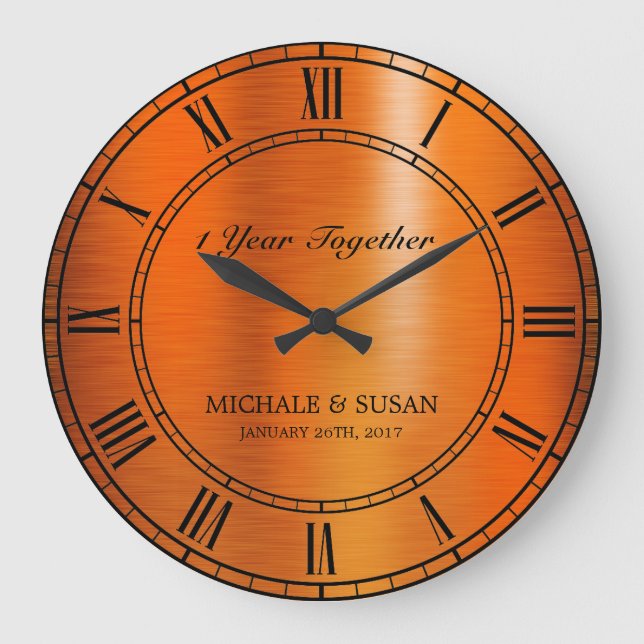 Bronze Wedding Anniversary (Personalise) Large Clock (Front)