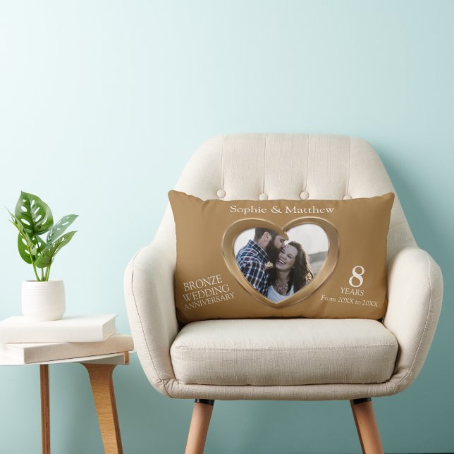 Bronze wedding anniversary photo hearts lumbar cushion (Chair)