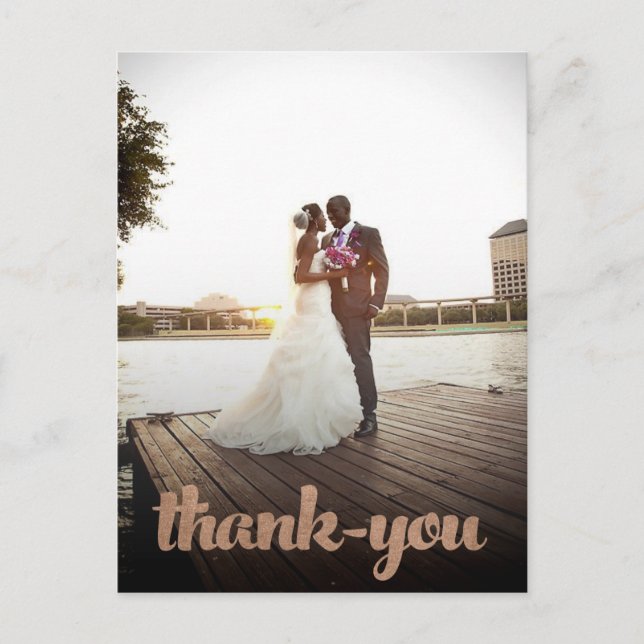 Bronze Wedding Thank You Script Photo Postcard (Front)
