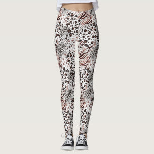 Bronze/White/Black Animal Print Women's Leggings