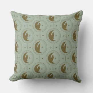 Bronze Wolf on Moon and Stars on a Green Pillow