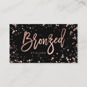 Bronzed script rose gold confetti splatters business card