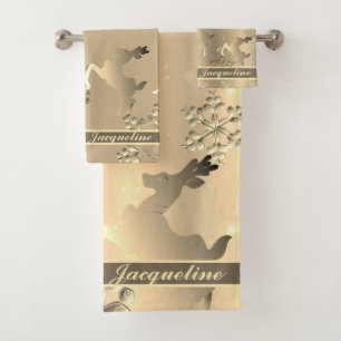 Bronzy colour Holiday Reindeer Snowflakes Bath Towel Set