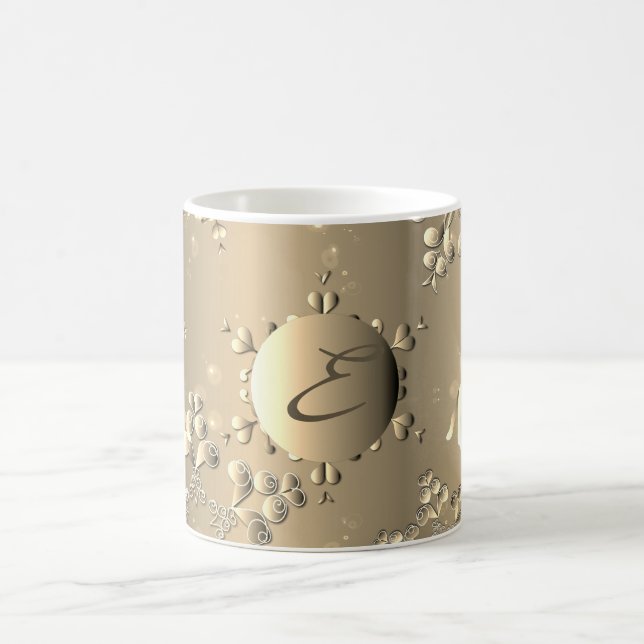 Bronzy Monogram Holiday Snowflakes and Reindeer Coffee Mug (Center)