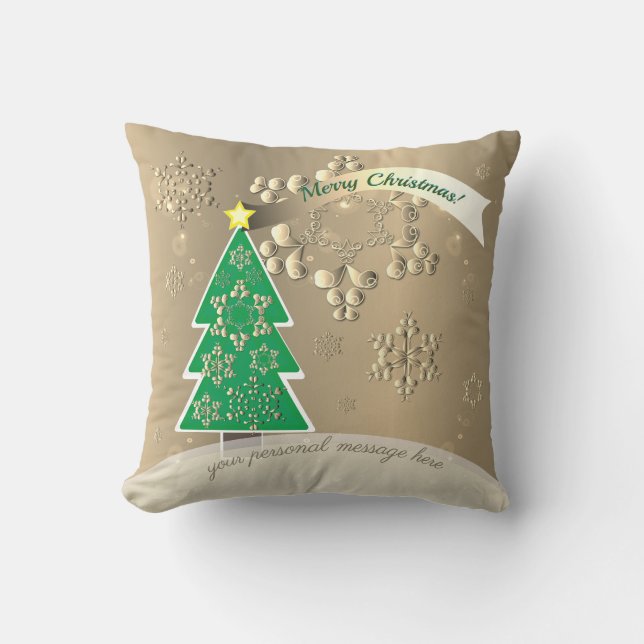 Bronzy Snowy Christmas "Merry Christmas!" Cushion (Front)