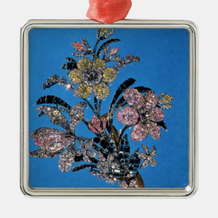 Brooch in form of large bouquet with brilliant metal ornament