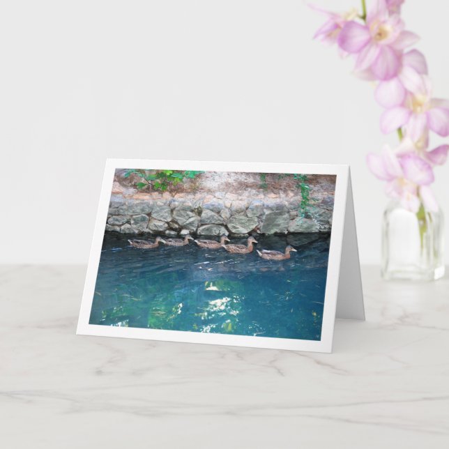 Brood of Ducks in Majestic Blue Water Card (Orchid)