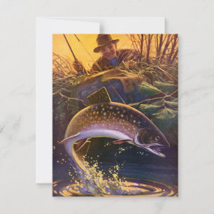 Brook Trout Fish Fisherman, Vintage Sports Fishing