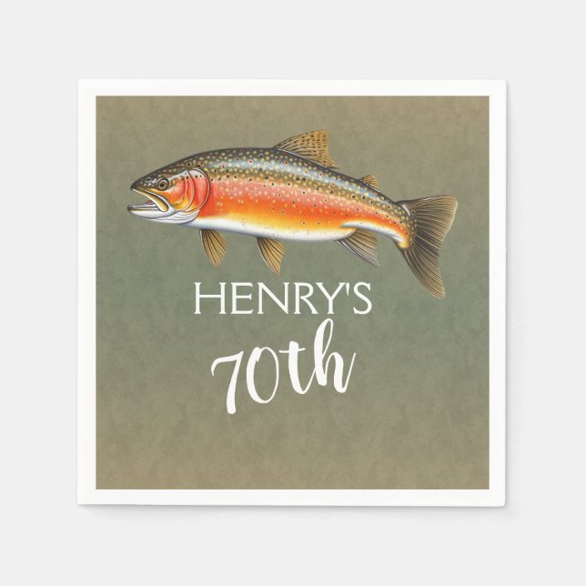 Brook Trout Fish for 70th Birthday Napkin (Front)