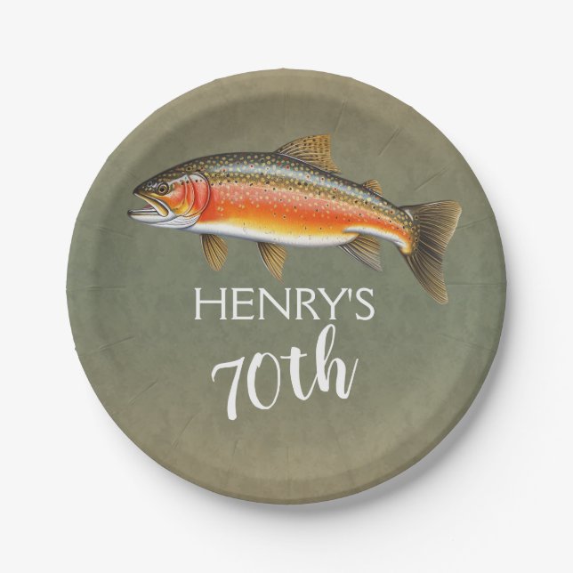 Brook Trout Fish for 70th Birthday Paper Plate (Front)