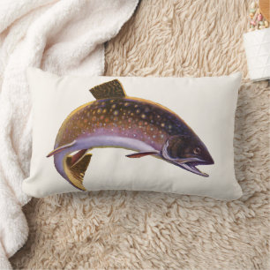 Brook Trout Fish, Vintage Sports Fishing Fisherman Lumbar Cushion