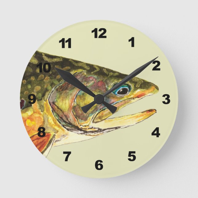 Brook Trout Fisherman Round Clock (Front)